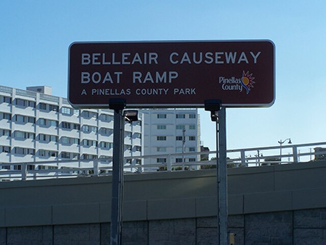 Belleair Causeway boat ramp sign at Pinellas Park.