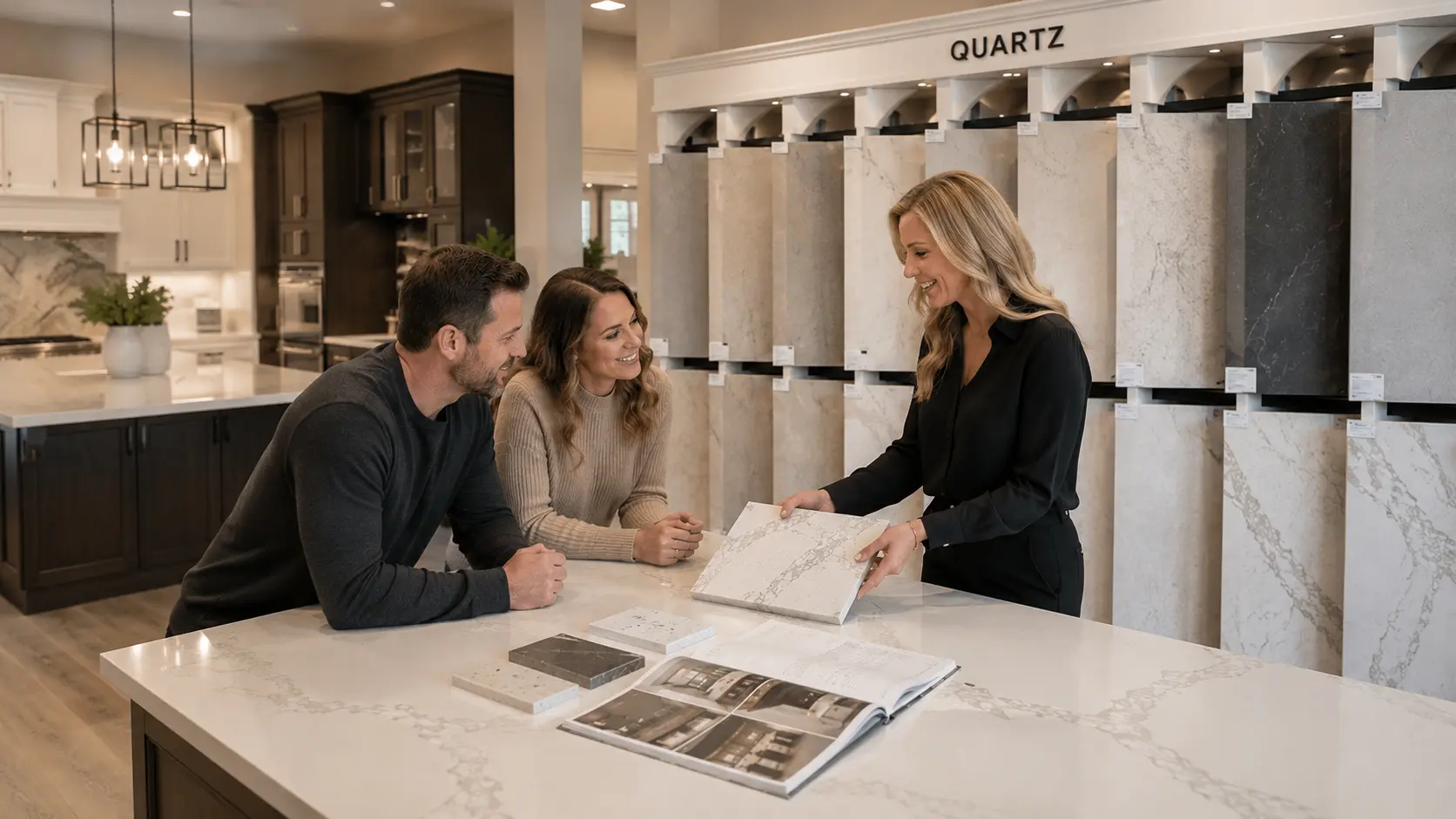 CMK designer consulting with homeowners at the Sarasota design showroom