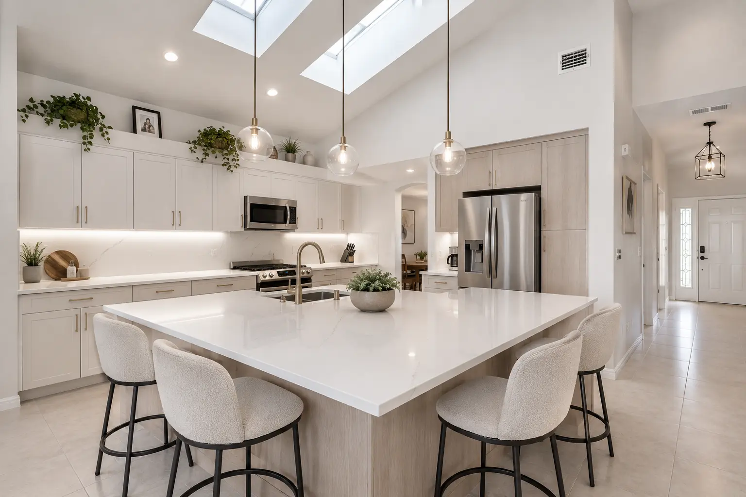 Carrollwood kitchen remodel with new quartz countertops and custom shaker cabinets by CMK Construction