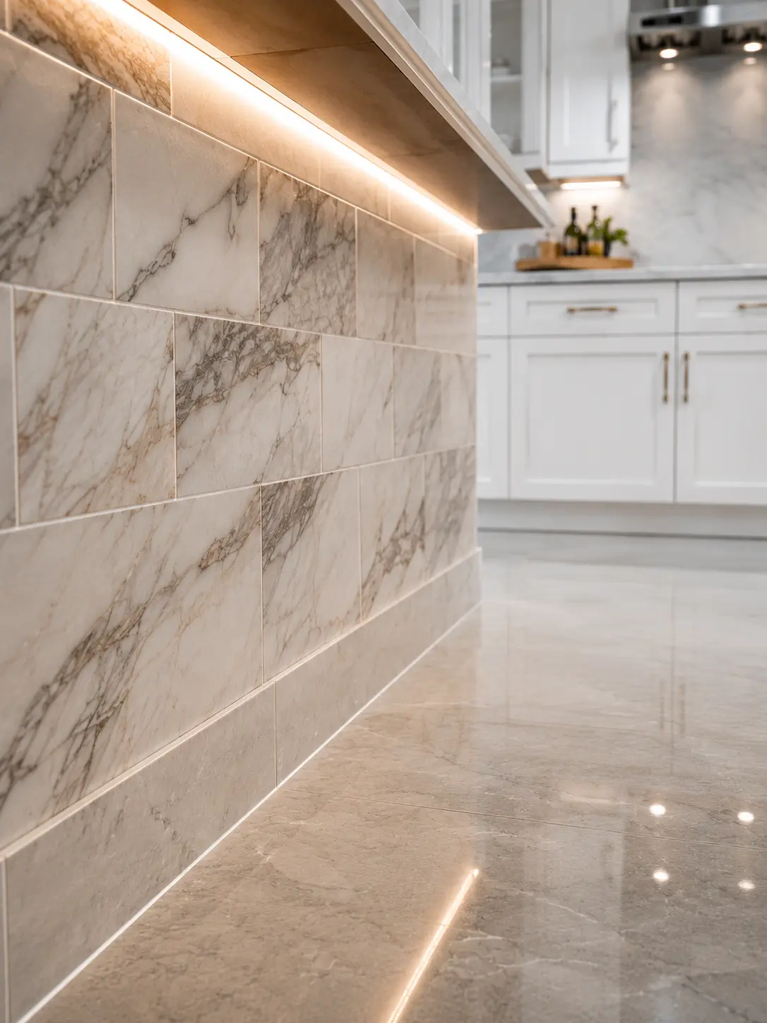 Tile backsplash and kitchen flooring installed by CMK Construction in Tampa