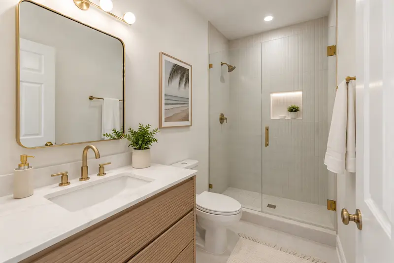 Luxury bathroom remodel with custom tile and walk-in shower in a Clearwater home