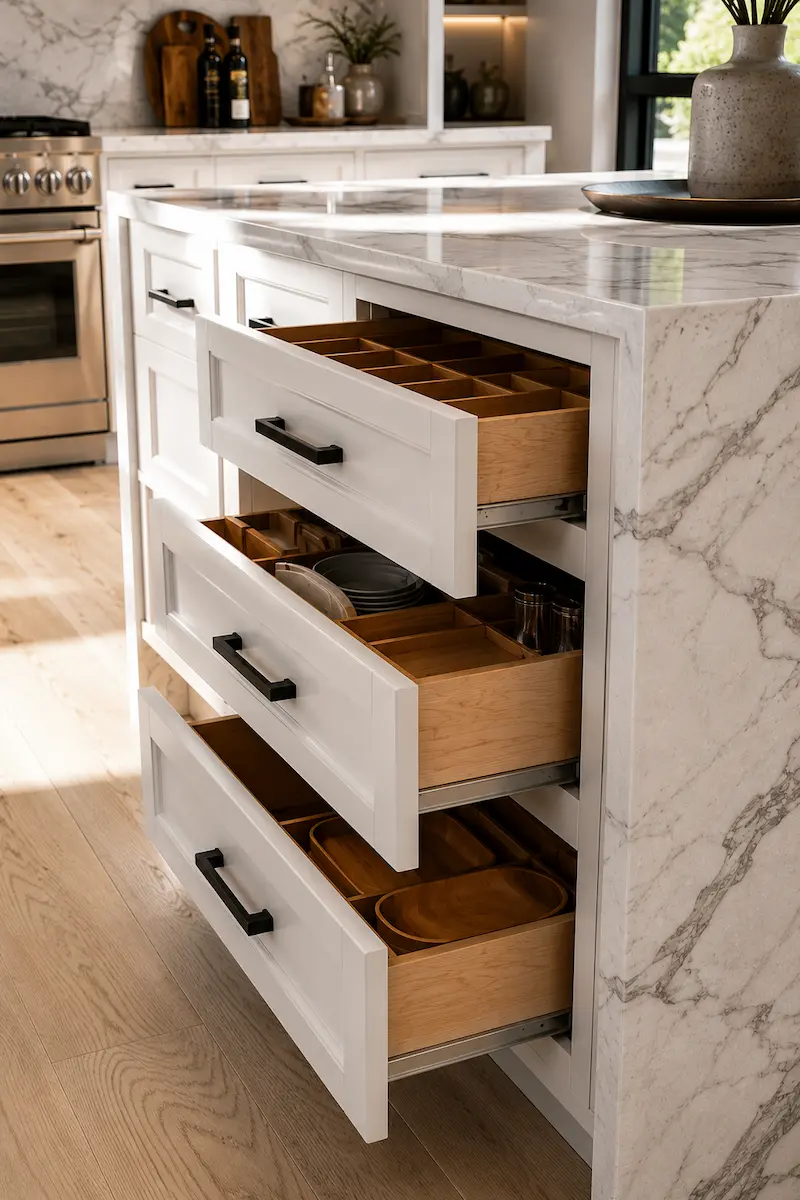Custom kitchen cabinetry and island built by CMK Construction in Tampa