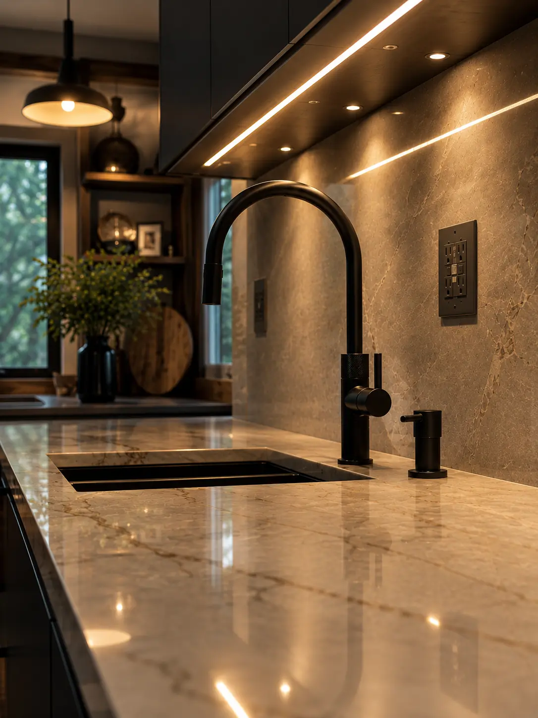 Under-cabinet lighting and kitchen fixtures installed by CMK Construction in Tampa