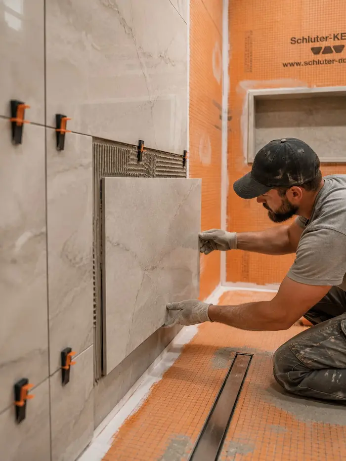 Premium bathroom tile and waterproofing installed by CMK Construction in Tampa